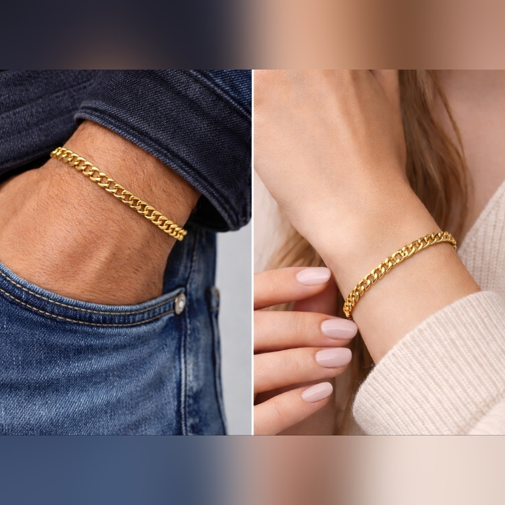 14K Gold Plated Cuban Link Bracelet | Unisex Chain Bracelet | Minimal Gold Chain